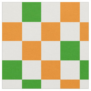 Orange White Green Checkered Pattern Design  Fabric