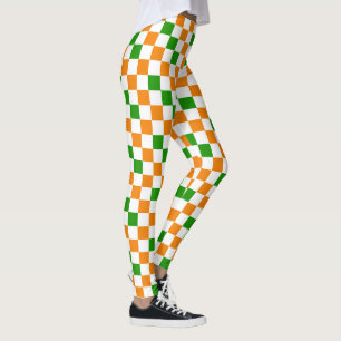 Orange White Green Checkered Pattern Design Leggings