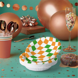 Orange White Green Checkered Pattern Design  Paper Bowls