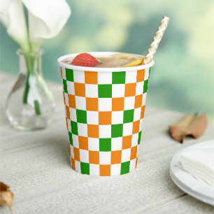 Orange White Green Checkered Pattern Design Paper Cups