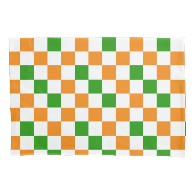 Orange White Green Checkered Pattern Design  Pillow Case (Front)