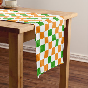 Orange White Green Checkered Pattern Design Short Table Runner