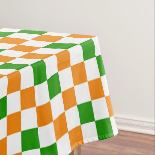 Orange White Green Checkered Pattern Design  Tablecloth