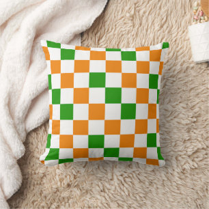 Orange White Green Checkered Pattern Design Throw Pillow
