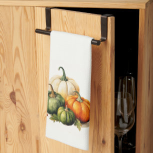 Orange, White & Green Pumpkin Fall Themed Kitchen Towel