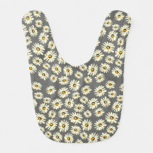 Orange white grey daisy flower pattern baby bib