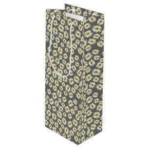 Orange white grey daisy flower pattern wine gift bag