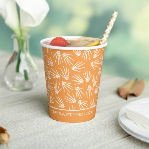 Orange  White Halloween Skeleton Hands Pattern Paper Cups