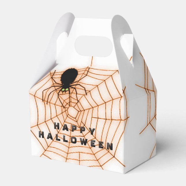 Orange & White Halloween Spider Web Favor Box (Front Side)