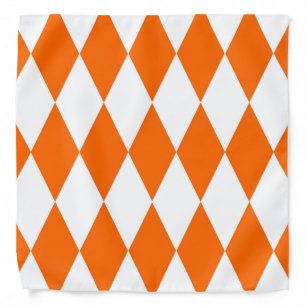 Orange White Harlequin Diamonds Checkers Design Bandana