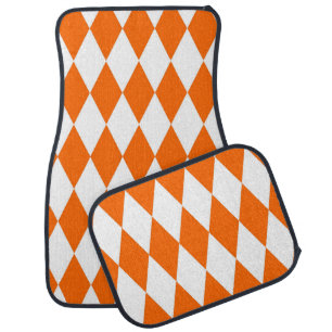 Orange White Harlequin Diamonds Checkers Design Car Floor Mat