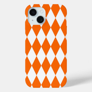 Orange White Harlequin Diamonds Checkers Design iPhone 15 Case