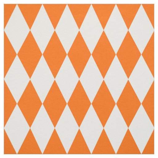 Orange White Harlequin Diamonds Checkers Design  Fabric