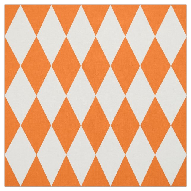 Orange White Harlequin Diamonds Checkers Design  Fabric (Swatch)