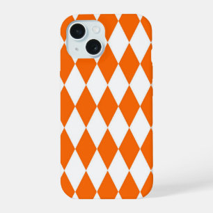 Orange White Harlequin Diamonds Checkers Design iPhone 15 Case