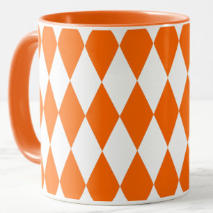 Orange White Harlequin Diamonds Checkers Design Mug