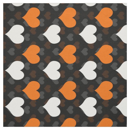 Orange  White Hearts Black  Fabric