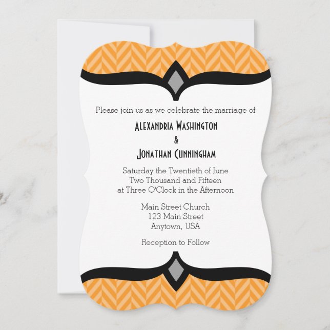 Orange White Herringbone Wedding Invitation (Front)