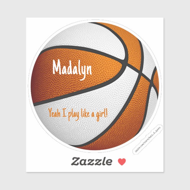 orange white I play like a girl basketball Sticker (Sheet)