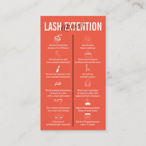 Orange White Icon Makeup Lash Extension Aftercare Business Card