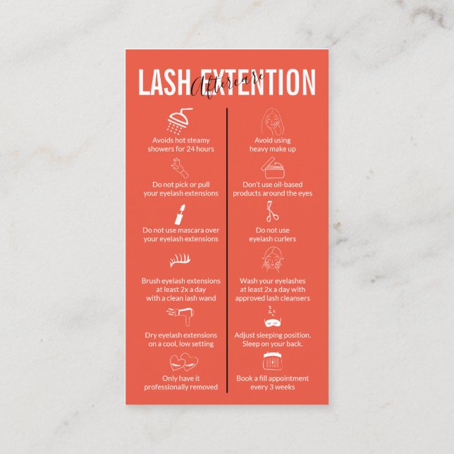 Orange White Icon Makeup Lash Extension Aftercare Business Card (Back)