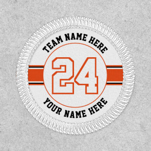 Orange white jersey number team player name sports patch