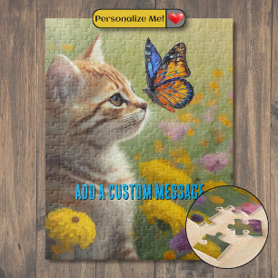 Orange White Kitten Colorful Butterfly Jigsaw Puzzle