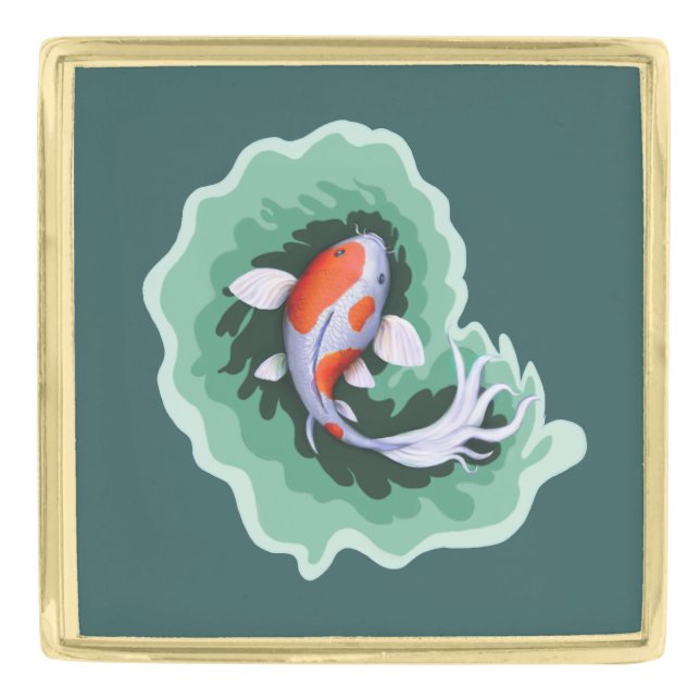 Orange & White Koi Carp Gold Finish Lapel Pin (Front)