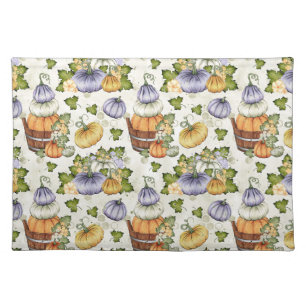 ORANGE WHITE LAVENDER FALLL PUMPKINS FLOWERS CLOTH PLACEMAT