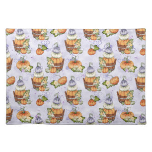 ORANGE WHITE LAVENDER FALLL PUMPKINS FLOWERS CLOTH PLACEMAT