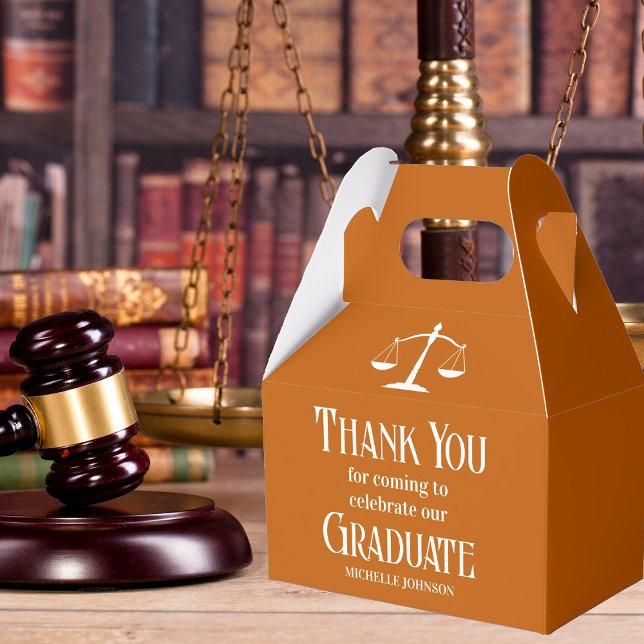 Orange White Law School Custom Graduation Party Favor Boxes (Creator Uploaded)