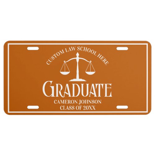 Orange White Law School Graduate License Plate