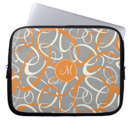 orange white loops on gray geometric pattern laptop sleeve