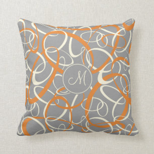 orange white loops on gray geometric pattern throw pillow