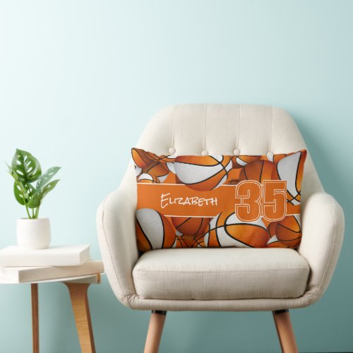 orange white team colors basketball lumbar pillow