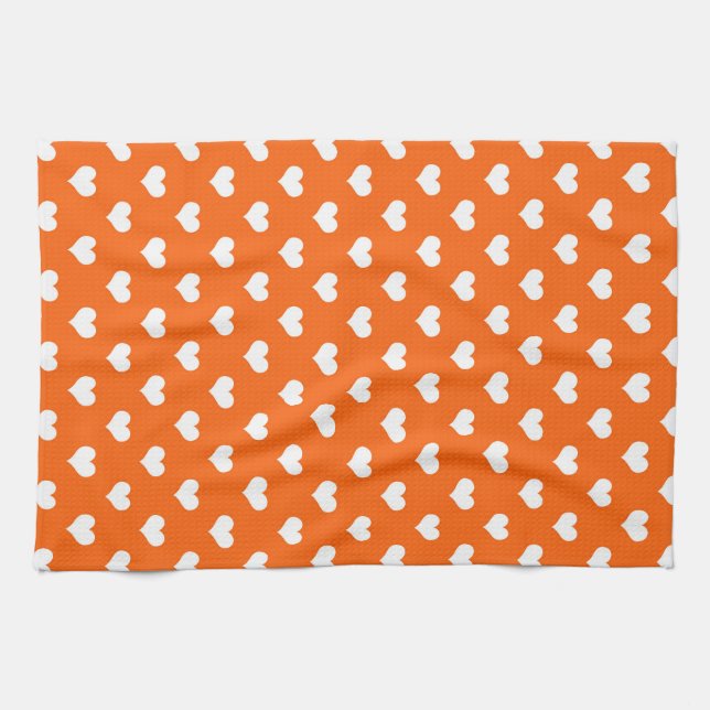 Orange White Love Heart Pattern Design  Kitchen Towel (Horizontal)
