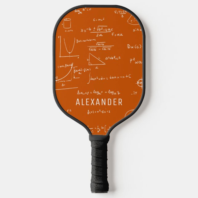 Orange White Mathematics Formulas Personalized  Pickleball Paddle (Front)