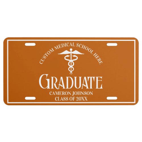 Orange White Medical School Graduate Custom License Plate