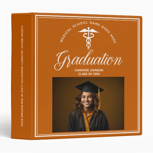 Orange White Medical School Graduation Photo Album 3 Ring Binder