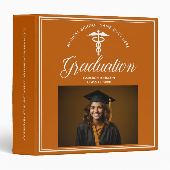 Orange White Medical School Graduation Photo Album 3 Ring Binder (Front/Spine)