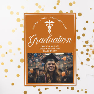 Orange White Medical School Photo Graduation Party Invitation