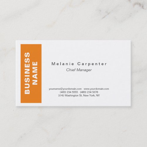 Orange White Minimalist Modern Plain Business Card