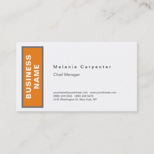 Orange White Minimalist Modern Plain Business Card