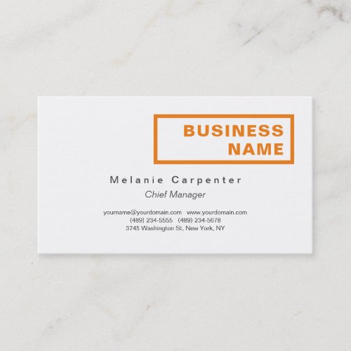 Orange White Minimalist Modern Plain Office Business Card