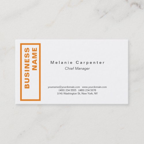 Orange White Minimalist Modern Plain Office Business Card