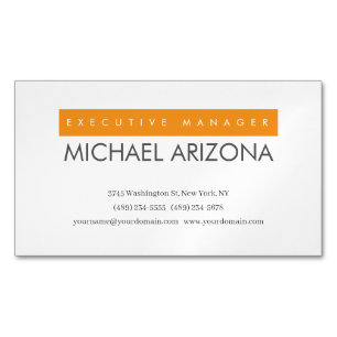 Orange & White Minimalist Simple Plain Business Card Magnet