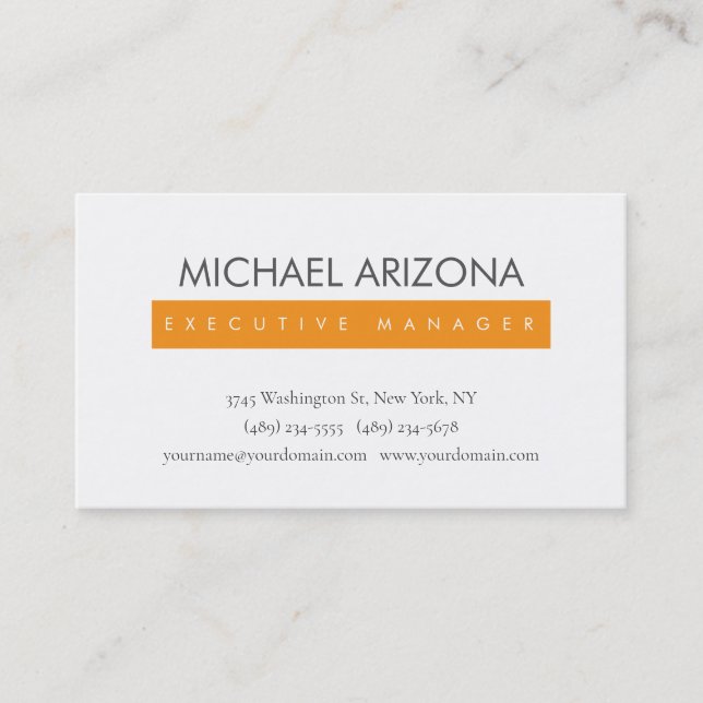 Orange & White Minimalist Simple Plain Modern Business Card (Front)