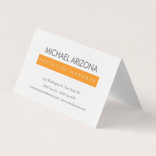 Orange & White Minimalist Simple Plain Modern Business Card (Front)