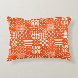 Orange White Mixed Patterns Patchwork Design Accent Pillow