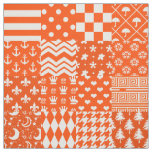 Orange White Mixed Patterns Patchwork Design  Fabric